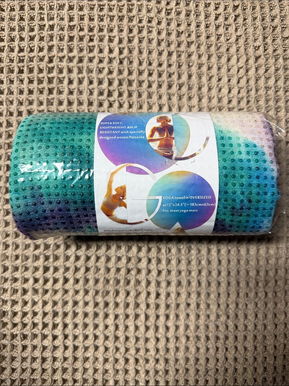 Oversized Teal to Purple Gradient Yoga Towel - Non-Slip Waffle Weave
